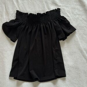 Black cinch off the shoulder top